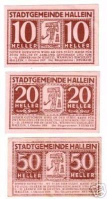 3 Banknoten Notgeld Stadtgemeinde Hallein 1919
