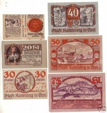 6 Banknoten Notgeld Gemeinde Kattenberg in Tirol 1920