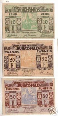 3 Banknoten Notgeld der Gemeinde Euratsfeld N.Ö. 1920