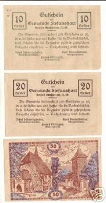 3 Banknoten Notgeld der Gemeinde Stefanshart N.Ö. 1920