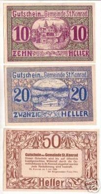 3 Banknoten Notgeld Gemeinde St.Konrad 1920