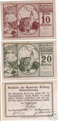 3 Banknoten Notgeld Gemeinde Zelking um 1920