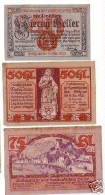 3 Banknoten Notgeld Stadt Kattenberg in Tirol 1920