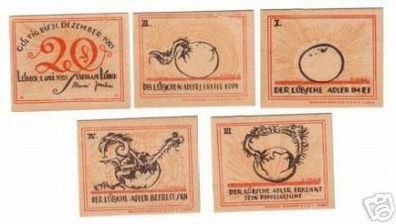 5 Banknoten Notgeld Stadtkasse Lübeck 1921