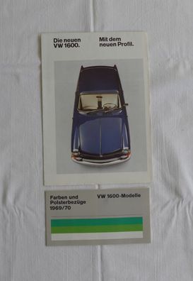 VW 1600 Falt Prospekt + Farben u. Polsterbezüge 1969 / 70 , Oldtimer