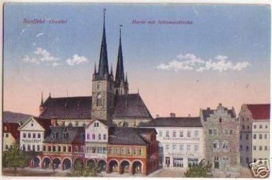 16036 Ak Saalfeld Markt mit Johanniskirche 1925