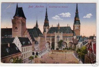 00177 Ak Bad Aachen Katschhof mit Rathaus 1918