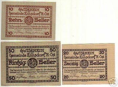 3 Banknoten Notgeld GemeindeEnnsdorf 1920