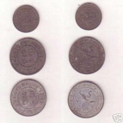 3 Münzen Besetzung Belgiens im 1.Weltkrieg 1915-18