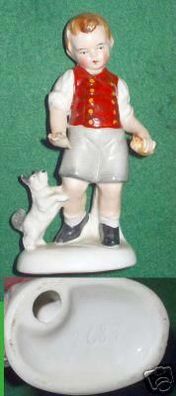 alte Porzellan Figur Junge mit Hund um 1930