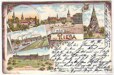 08455 Ak Lithographie Gruss aus Riesa 1896
