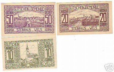 3 Banknoten Notgeld Gemeinde Steinhaus b. Wels 1920