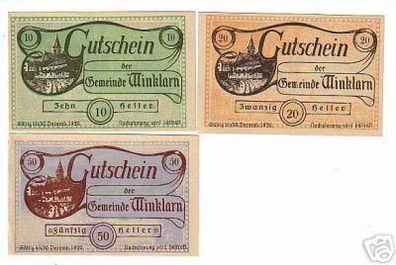 3 Banknoten Notgeld Gemeinde Winklarn 1920