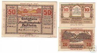 3 Banknoten Notgeld Stadtgemeinde Hallein 1920