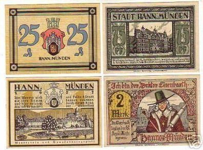 4 Banknoten Notgeld der Stadt Hann.Münden 1921