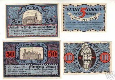 4 Banknoten Notgeld der Stadt Torgau 1921