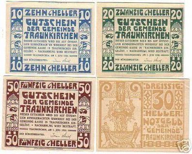 4 Banknoten Notgeld Gemeinde Traunkirchen 1920