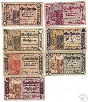 7 Banknoten Notgeld Stadtgemeinde Pächlarn Donau 1920