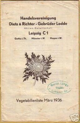 Preisliste Vegetabilienliste Dietz & Richter März 1936