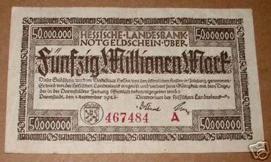 rare Banknote Inflation 50 Millionen Darmstadt 1923