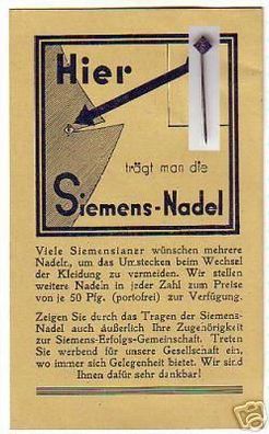 rares Abzeichen Siemensnadel mit Reklamekarte um 1940