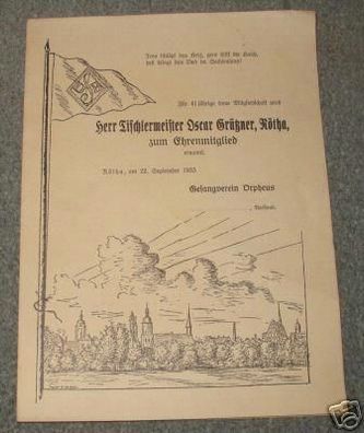 schöne Urkunde des Gesangverein Orpheus Rötha von 1933