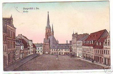 02742 Ak Burgstädt in Sachsen Markt mit Bäckerei 1908