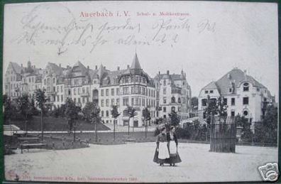 schöne Ak Auerbach i.V.Schul- und Moltkestrasse 1907