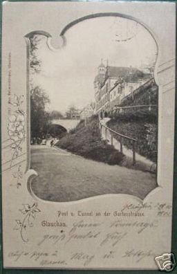 schöne Ak Glauchau Post mit Gartenstrasse 1901