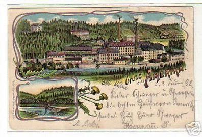 AK Lithographie Gruss aus Amerika in Sachsen 1902