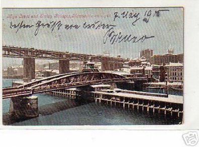 schöne Ak Brücke in Newcastle im Winter 1905