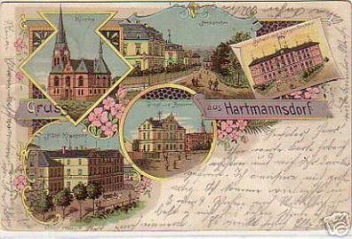 schöne Ak Gruss aus Hartmannsdorf Hotel usw. 1899