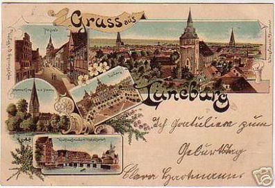 schöne Ak Lithographie Gruss aus Lüneburg 1900