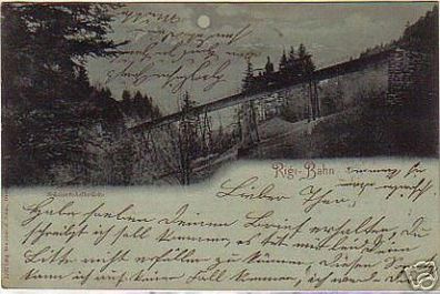 schöne Mondscheinkarte Schweiz Rigi-Bahn 1898