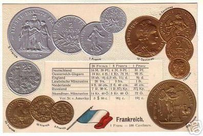 00123 geprägte Ak mit Münzen von Frankreich um 1900