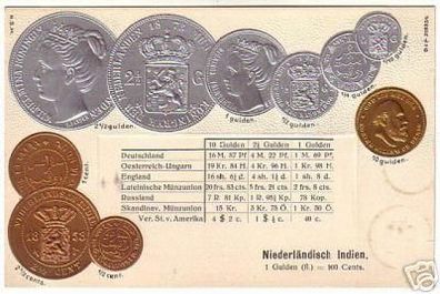 00368 geprägte Ak mit Münzen niederländisch Indien 1900