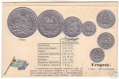 00389 geprägte Ak mit Münzen von Uruguay um 1900