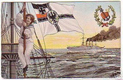 02232 patriotische Ak mit deutschem Kriegsschiff 1909