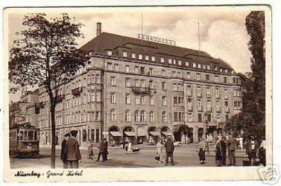 02374 Ak Nürnberg Grand Hotel mit Strassenbahn um 1940