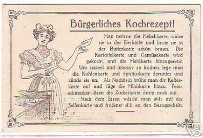 02743 Ak Militär Humor Bürgerliches Kochrezept 1917