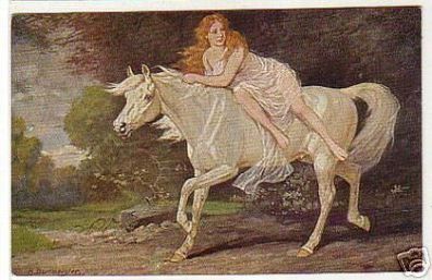 02873 Ak Erotik Mädchen auf Pferd "Amazone" um 1910