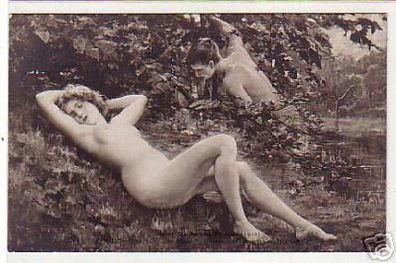 02895 Ak Erotik Nackte im Gras "Überraschung" um 1910
