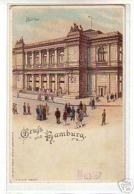 02453 Ak Lithographie Gruss aus Hamburg Börse um 1900
