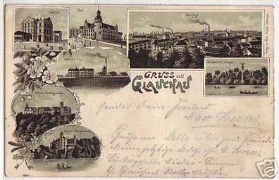 04299 Ak Gruss aus Glauchau Schlachthof usw. 1899