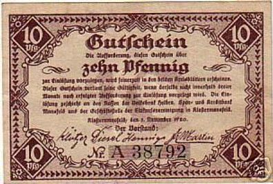 10 Pfennig Notgeldschein Klostermannsfeld 1920