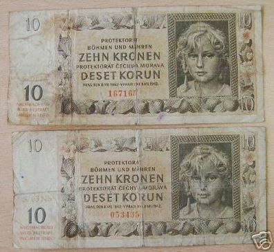 2 Banknoten Böhmen und Mähren 1942