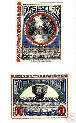 2 Banknoten Notgeld Stadt Süssel 1920