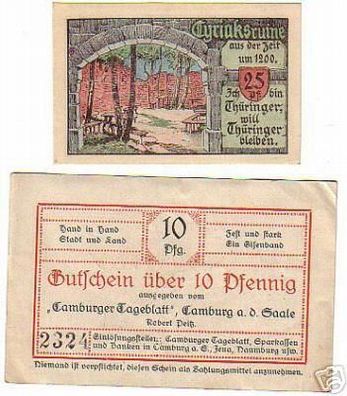 2 rare Banknoten Notgeld Camburger Tageblatt 1921
