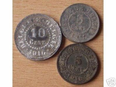 3 seltene Münzen deutsche Besetzung Belgiens 1916