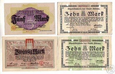 4 Notgeldscheine 5,10,10,20 Mark Stadt Altona 1918